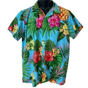 Vintage King Kameha Tropical Hibiscus and Pineapple Print Hawaiian Shirt